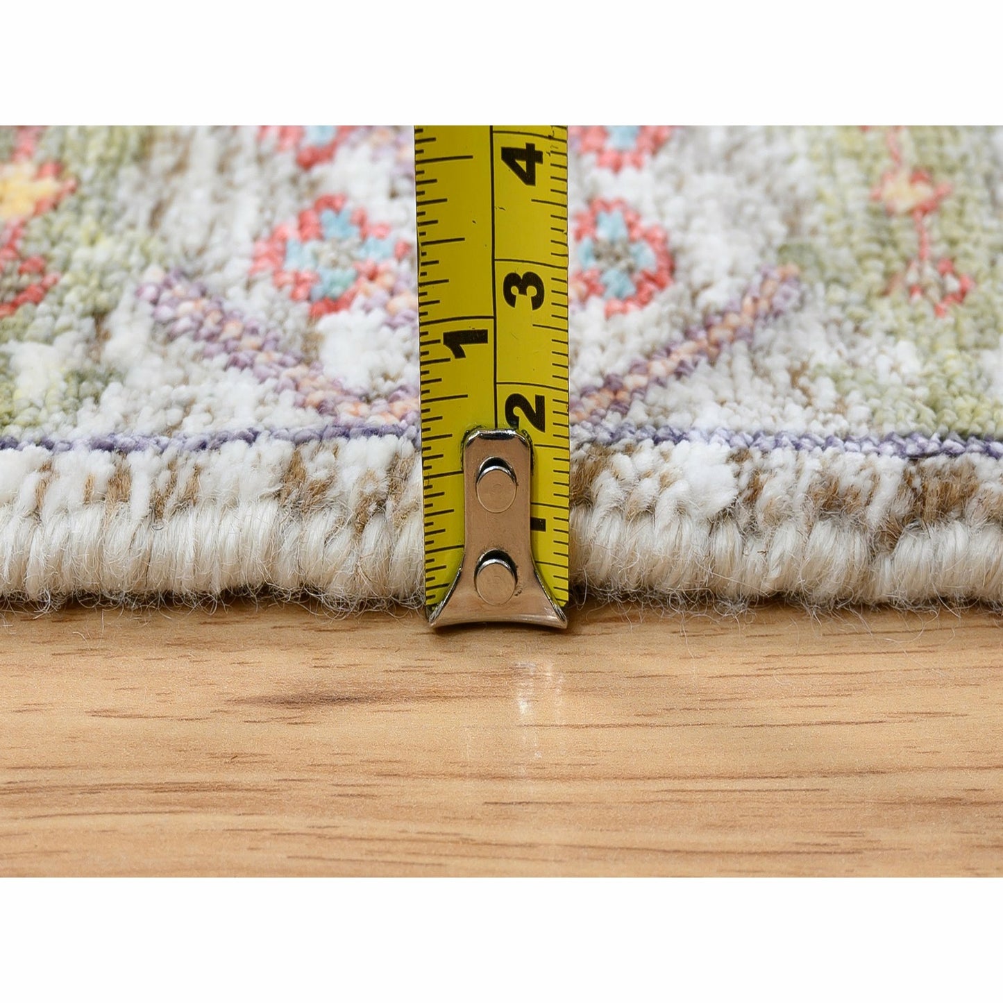 2'2"X3'1" Beige Silk With Textured Wool Hand Knotted Oriental Mat Rug