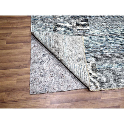 9'X12'1" Barely Blue Modern Geometric Plaid Design Wool Hand Knotted Rug