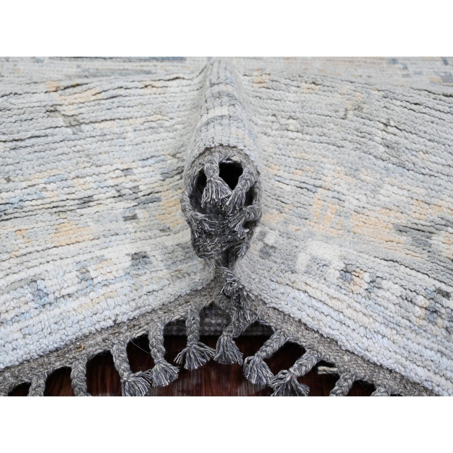 9'X12'1" Gray Moroccan Weave Elephant Feet Design Hand Knotted Wool Rug