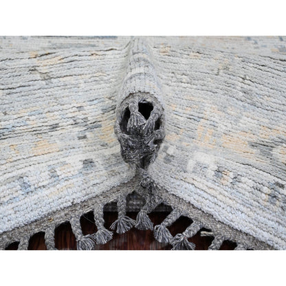 9'X12'1" Gray Moroccan Weave Elephant Feet Design Hand Knotted Wool Rug