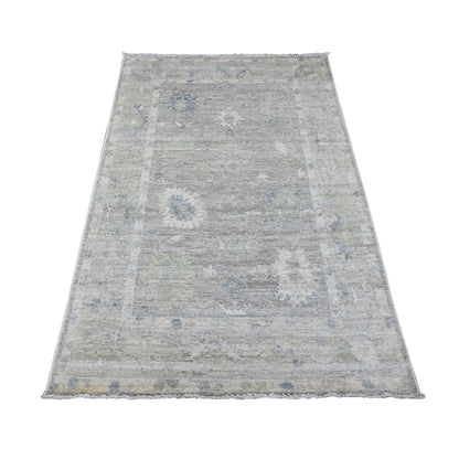 4'X5'10" Sonic Gray Hand Knotted Afghan Angora Oushak Wool Oriental Rug