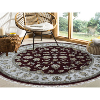 5'X5' Red Half Wool & Half Silk Rajasthan Hand Knotted Round Oriental Rug