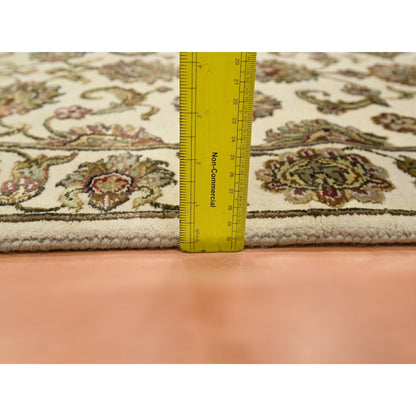 Rug 2'7"x8'3" White Rajasthan Leaf Design Hand Knotted Wool & Silk Runner