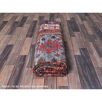 6'1"X8'4" Dusk Purple Ersari Caucasian Design Revival Hand Knotted Wool Rug