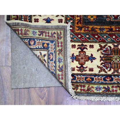 5'9"X7'10" Slate Gray Kazak Geometric Medallions Wool Hand Knotted Rug