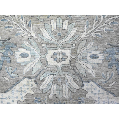 11'6"X15' Mineral Deposit Gray Sickle Leaf Design Pure Wool Oversized Rug