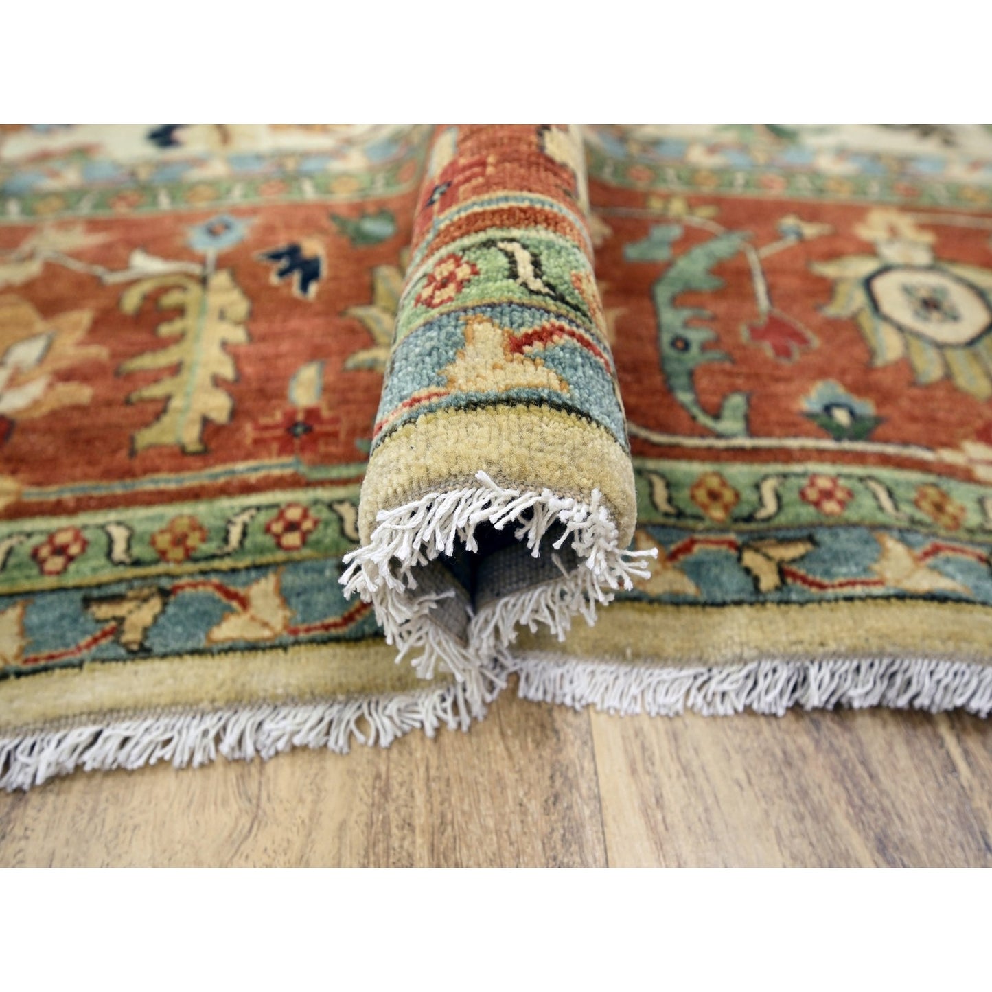 10'X14'3" Chiffon White Heris All Over Design Hand Knotted Soft Wool Rug