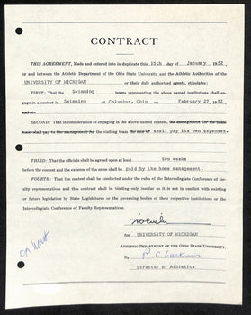 Fritz Crisler Cfb Hof Signed 1952 Contract