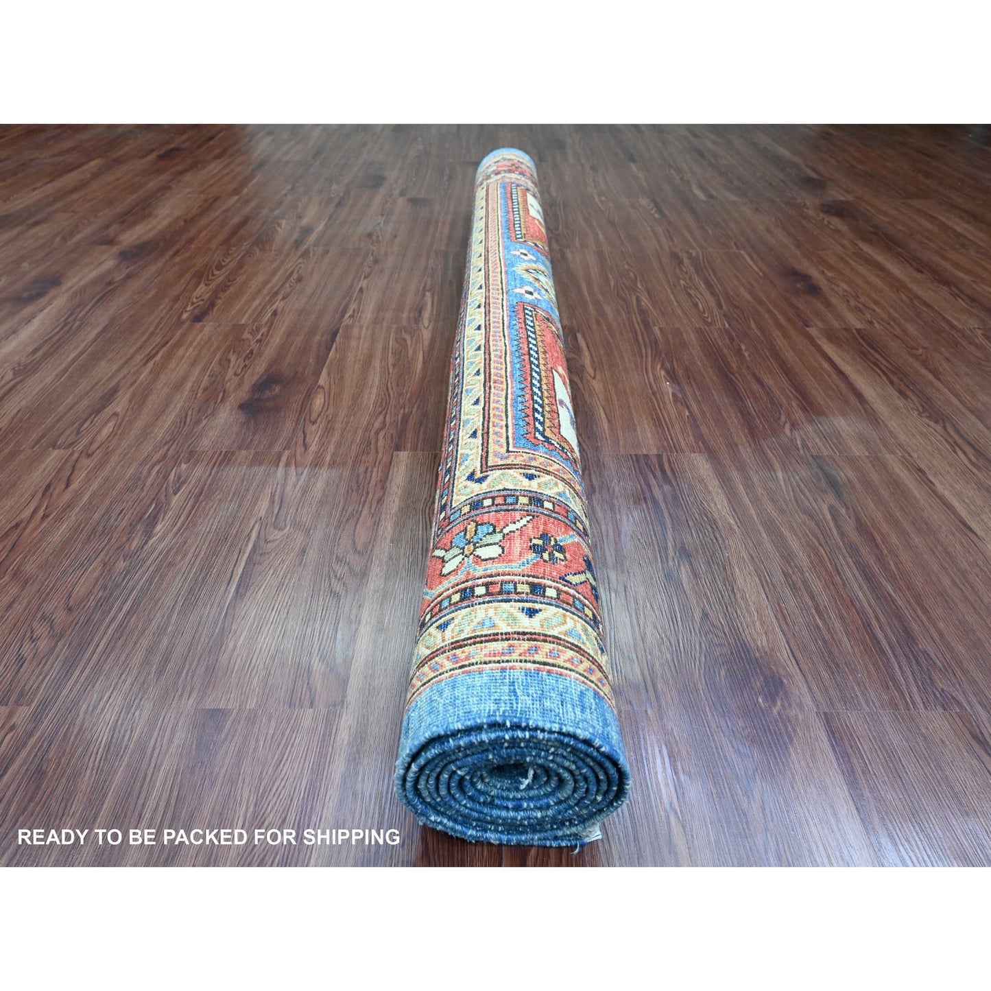 6'x9' Blue Qashqairaj Design Geometric Pattern Hand Knotted Wool Rug