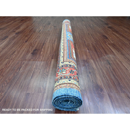 6'x9' Blue Qashqairaj Design Geometric Pattern Hand Knotted Wool Rug