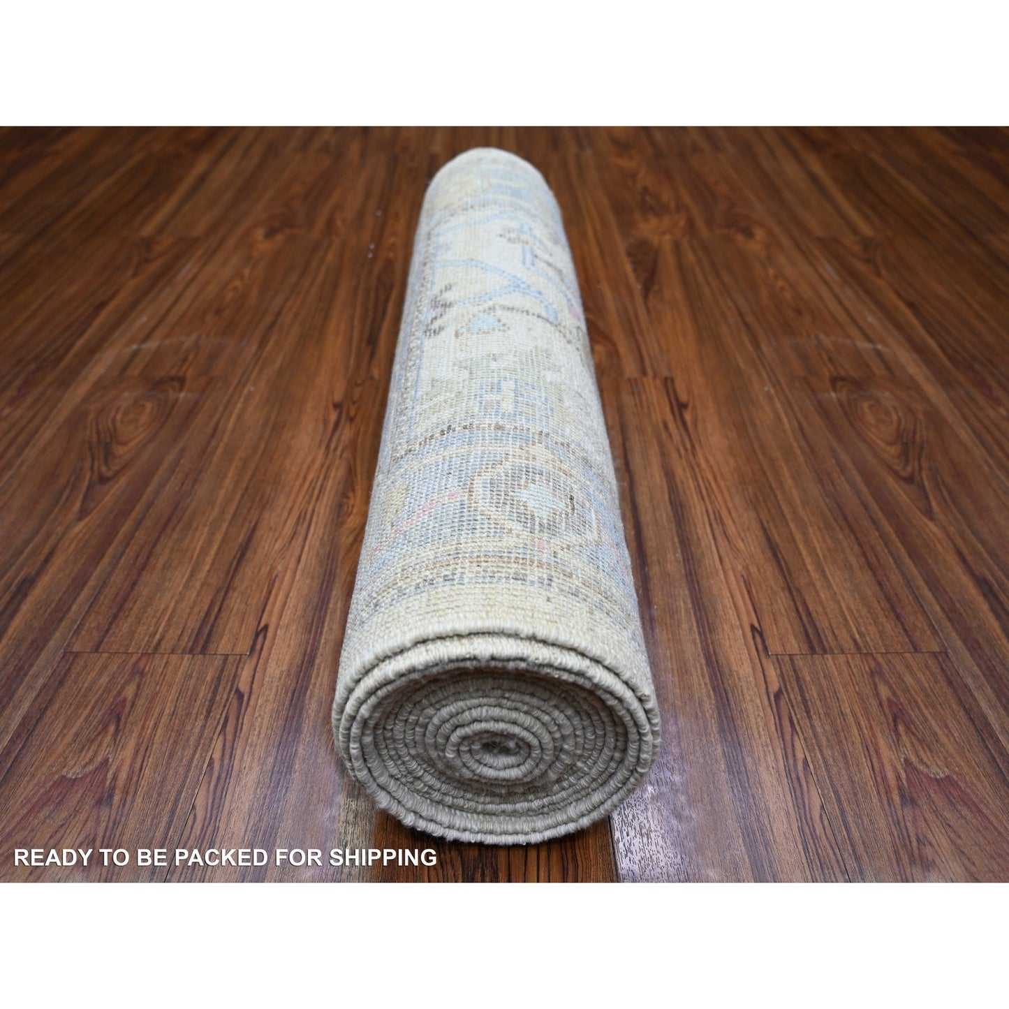 2'9"X15'10" Beige Wool Hand Knotted Afghan Angora Oushak Runner Rug