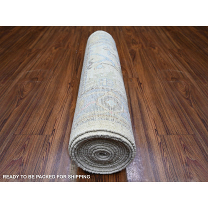 2'9"X15'10" Beige Wool Hand Knotted Afghan Angora Oushak Runner Rug