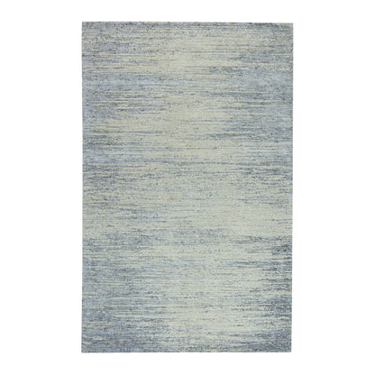 6'1"X9' Light Gray Jacquard Hand Loomed Modern Natural Wool Oriental Rug