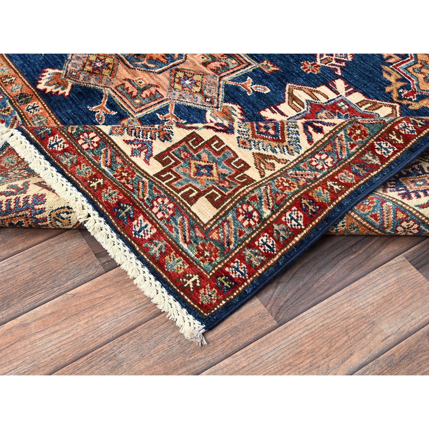 5'10"X8'10" Navy Blue Afghan Super Kazak Hand Knotted Soft Wool Rug