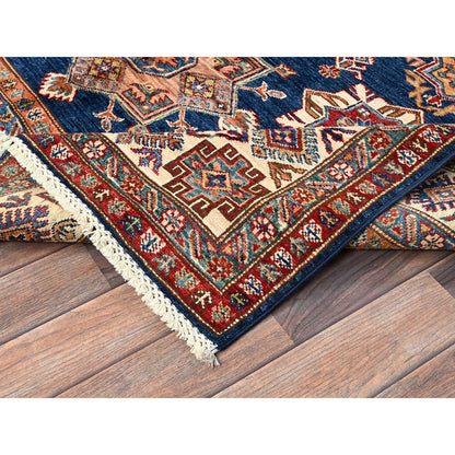 5'10"X8'10" Navy Blue Afghan Super Kazak Hand Knotted Soft Wool Rug