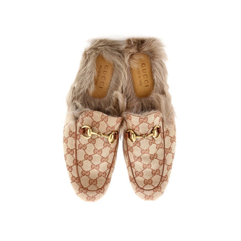 Gucci Men'S Princetown Mules Gg Canvas With Fur