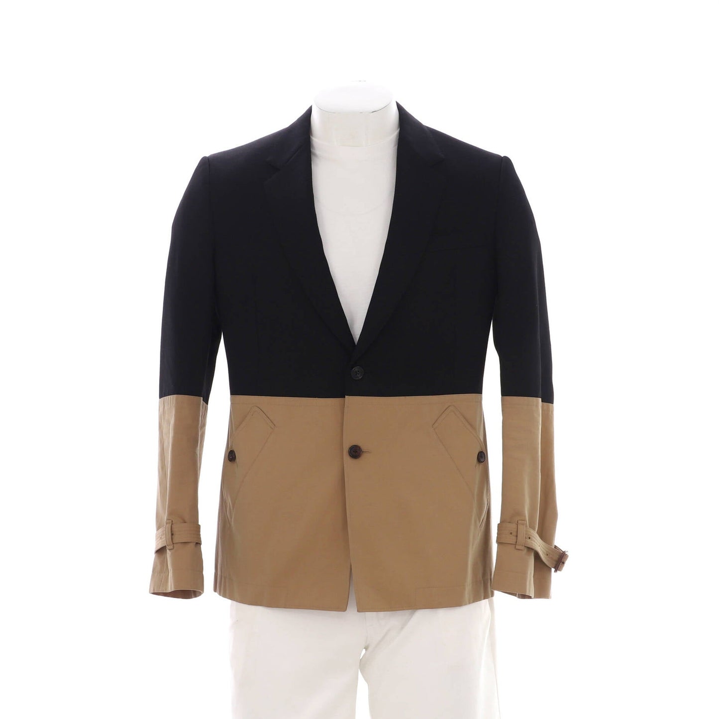 Alexander Mcqueen Men'S Colorblock Button Up Blazer Cotton And Wool Blend