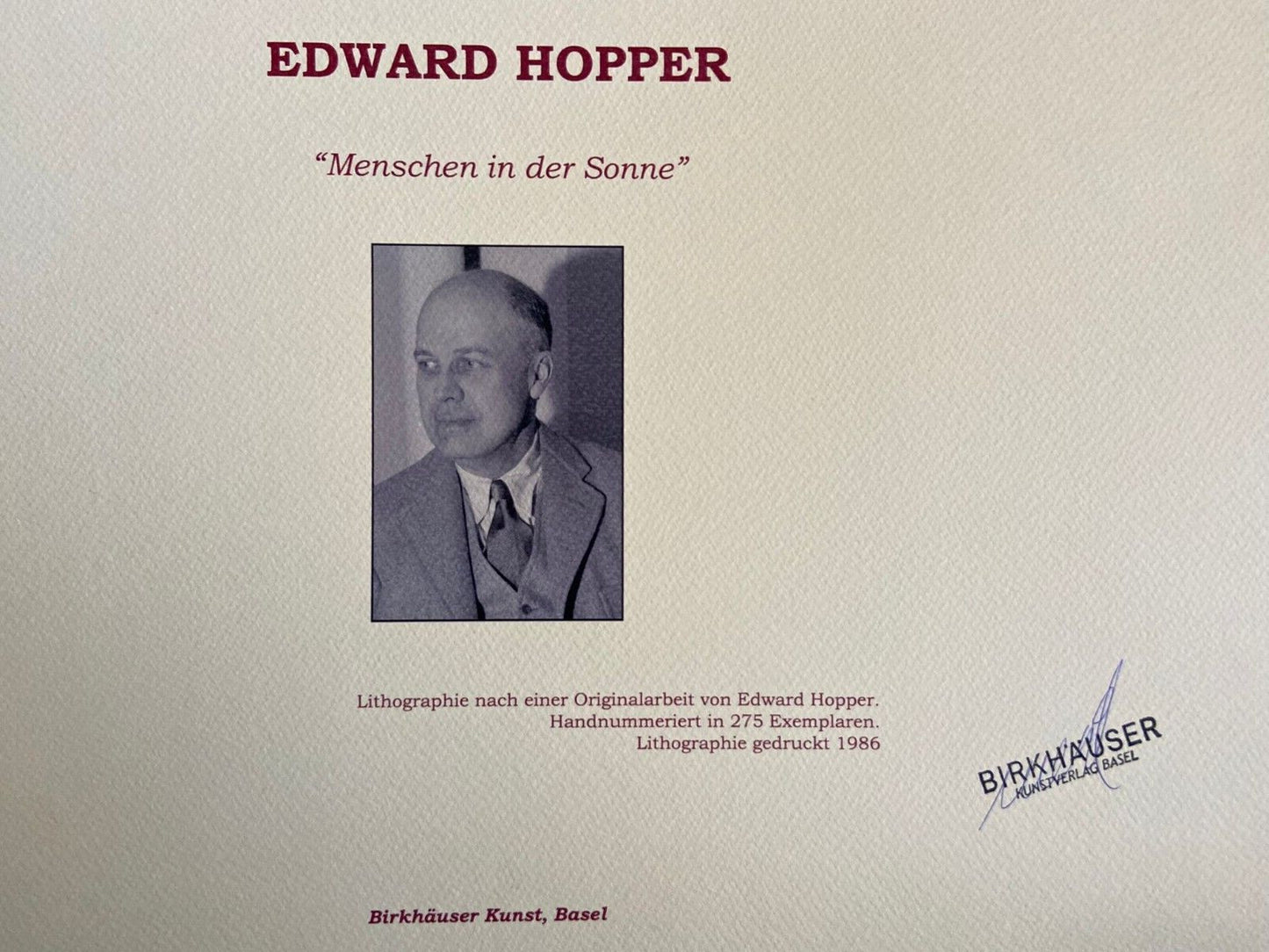 Edward Hopper Coa Lithograph Signature Stamp