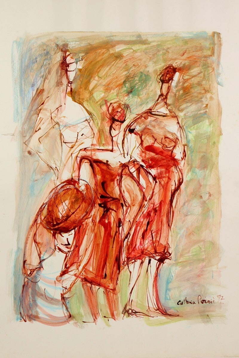 Catherine Poirie Original Acrylic Gouache On Paper Signed 1987 Expressionist