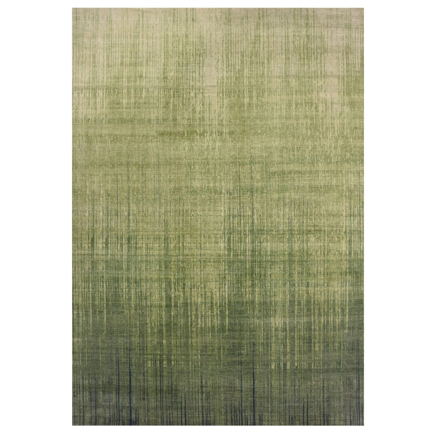 10'X14'4" Herbal Green Hand Knotted Vertical Ombre Design Soft Wool Rug