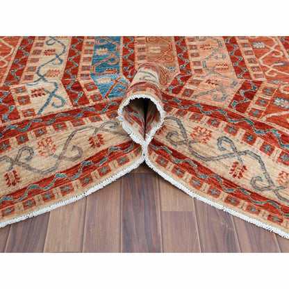 6'2"X8'8" Colorful Super Kazak With Shawl Design Hand Knotted Wool Rug