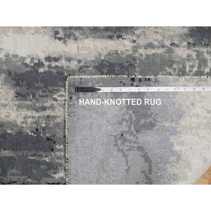 2'7"X6'4" Sable Black Abstract Design Wool & Silk Hand Knotted Runner Rug