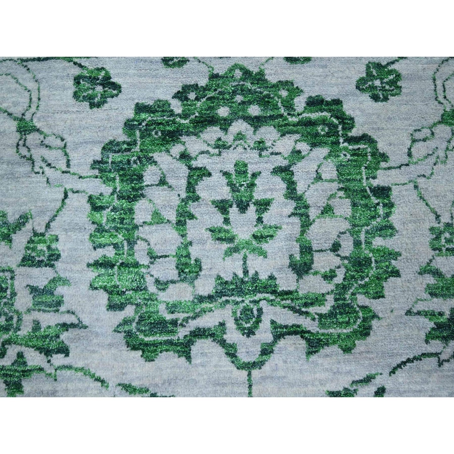 8'X10'1" White & Green Zoroastrian Influence Design Wool Hand Knotted Rug