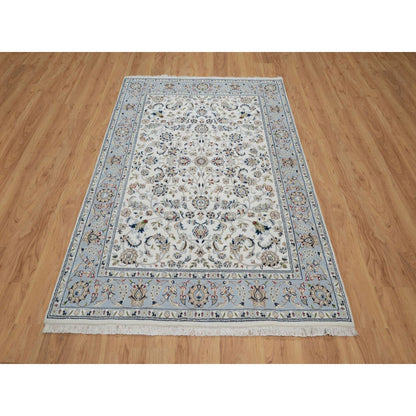 4'9"X6'10" Ivory Nain With Flower Pattern Wool And Silk Hand Knotted Rug