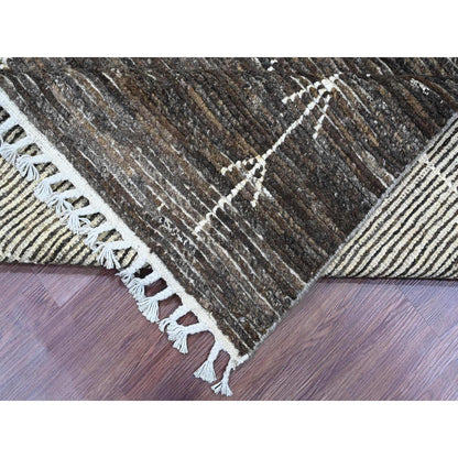 8'X10' Brown Moroccan Weave Geometric Design Hand Knotted Soft Wool Rug