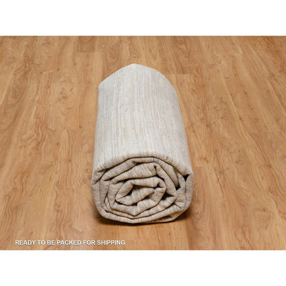 9'X12'1" Ivory Hand Knotted Modern Design Undyed Natural Wool Oriental Rug