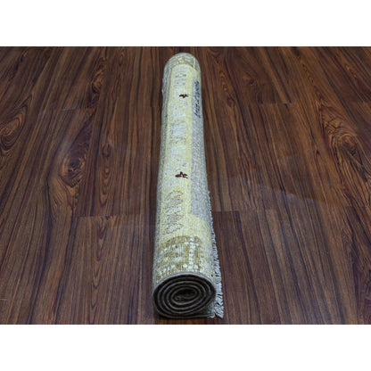 2'8"X3'9" Yellow Pure Wool Kashkuli Gabbeh Pictorial Hand Knotted Rug