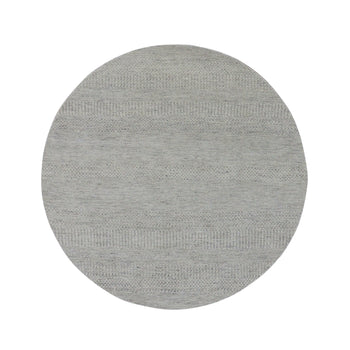 5'X5' Perfect Gray Undyed Wool Hand Knotted Grass Design Round Rug