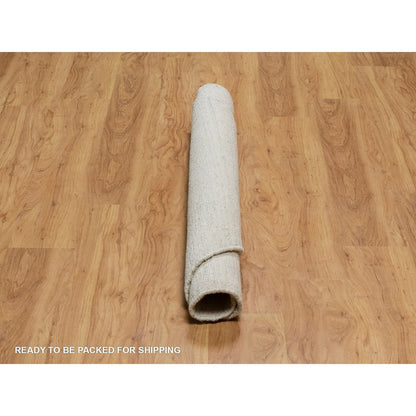 5'X5' Ivory Hand Loomed Rug Salt And Pepper Effect Undyed Pure Wool Round