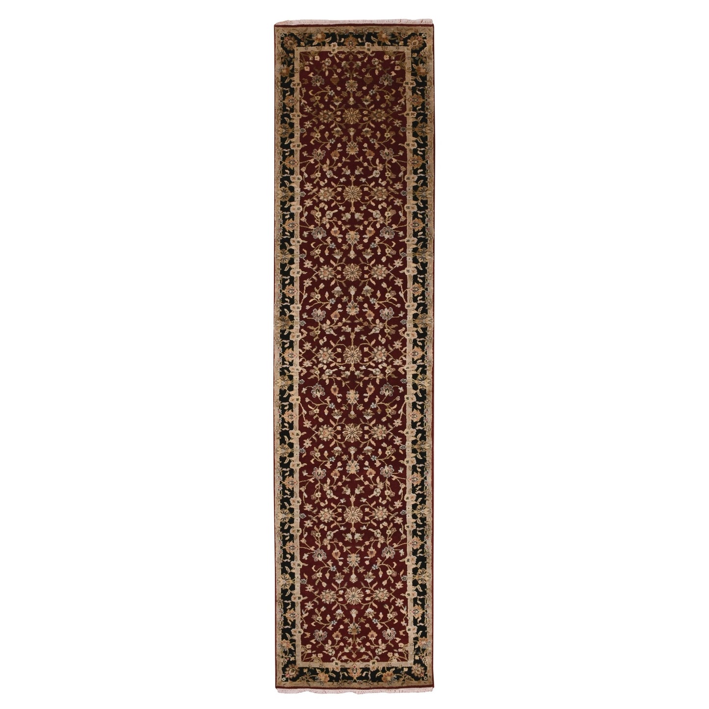 2'9"X12'3" Barn Red Hand Knotted Rajasthan Design Silk Wool Runner Rug
