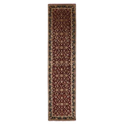 2'9"X12'3" Barn Red Hand Knotted Rajasthan Design Silk Wool Runner Rug