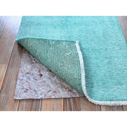 2'X12'9" Overdyed Blue Vintage Zoroastrian Hand Knotted Wool Runner Rug