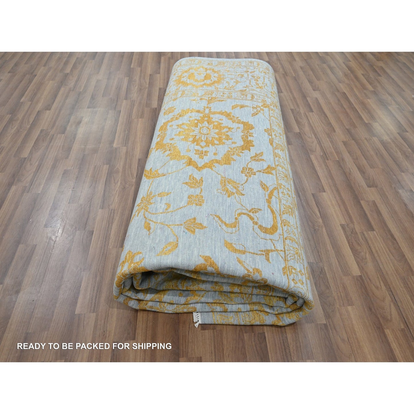 10'X14' Gold Zoroastrian Influence Design Hand Knotted Wool & Silk Rug