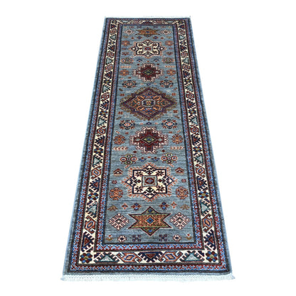 2'5"X6'10" Gray Hand Knotted Super Kazak Medallions Wool Oriental Rug