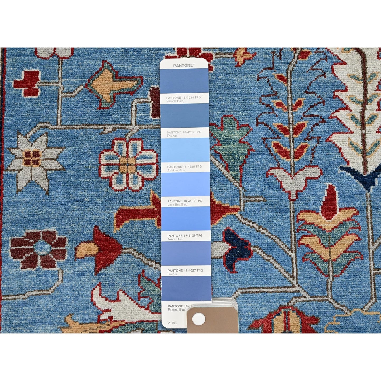 9'2"X11'8" Blue Peshawar With Heris All Over Design Wool Hand Knotted Rug