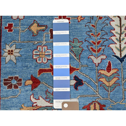 9'2"X11'8" Blue Peshawar With Heris All Over Design Wool Hand Knotted Rug