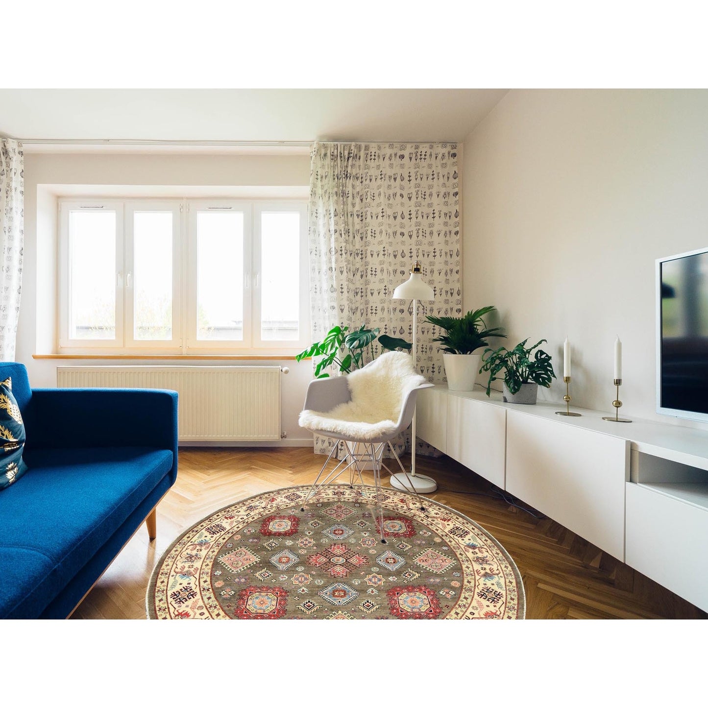 9'X9' Taupe Brown Special Kazak Pure Wool Hand Knotted Round Oriental Rug