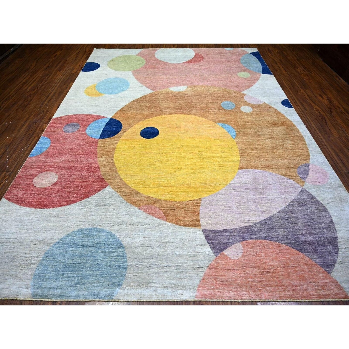 9'X12' Colorful The Circles Design Wool Hand Knotted Oriental Rug