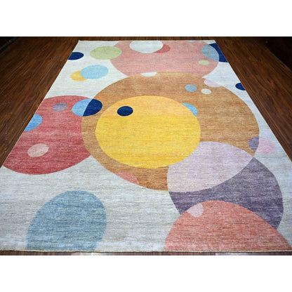 9'X12' Colorful The Circles Design Wool Hand Knotted Oriental Rug