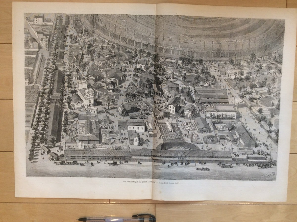 Paris Exposition Universelle 1867 German Quarter Panoramic View Large Engraving