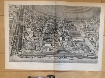 Paris Exposition Universelle 1867 German Quarter Panoramic View Large Engraving