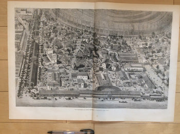 Paris Exposition Universelle 1867 German Quarter Panoramic View Large Engraving