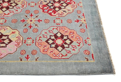 Hand-Knotted Kazak Oushak Rug 4X6 Ft Geometric