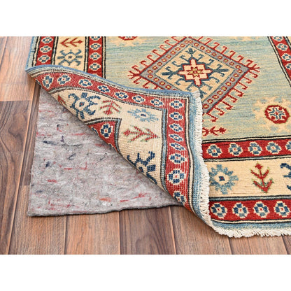 2'9"X13'7" Ivory Kazak With Geometric Design Hand Knotted Rug Wool Runner