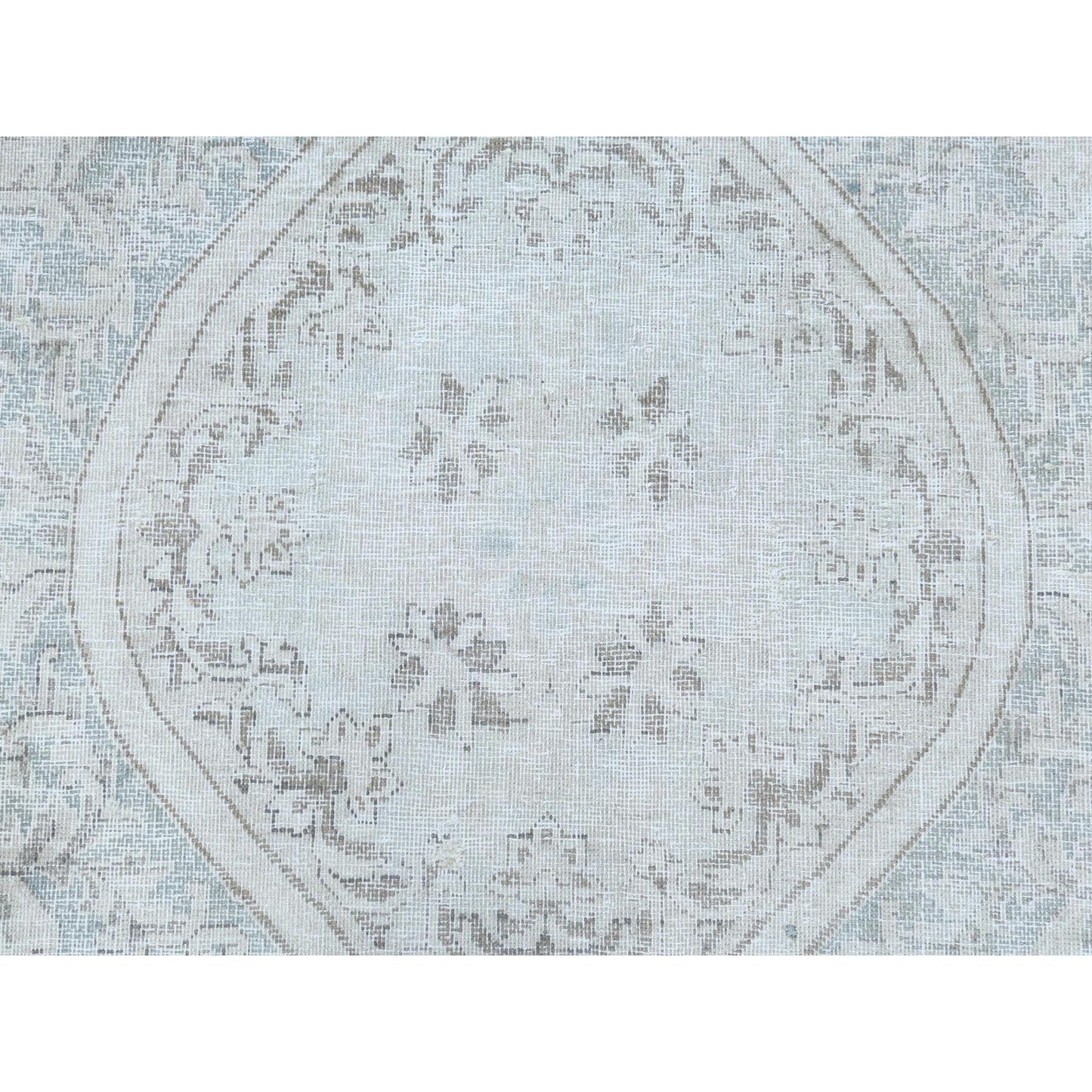 8'8"X12' Hand Knotted Ivory Vintage Farsian Karman Worn Wool Rug