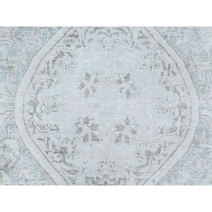 8'8"X12' Hand Knotted Ivory Vintage Farsian Karman Worn Wool Rug